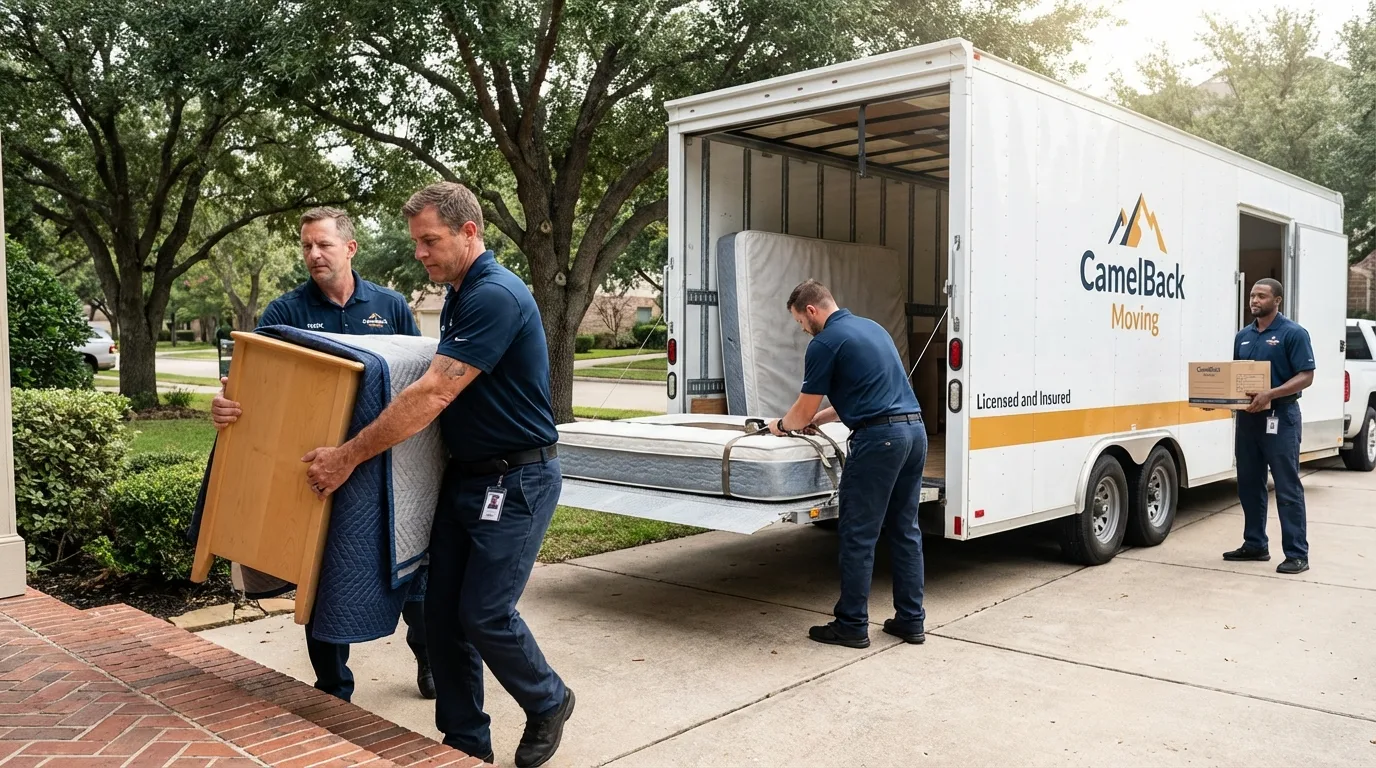Crew loading residential truck for cross-state move from Sahuarita, AZ